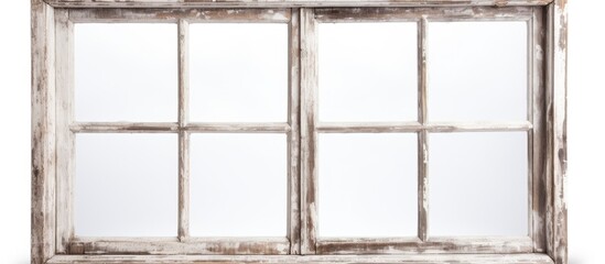 A rectangular wooden window with a white frame sits parallel to a symmetrical door on a white background. The glass fixture adds tints and shades to the white flooring