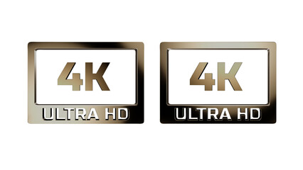 3d render Gold 4k ultra hd logo with shiny reflection with alpha channel