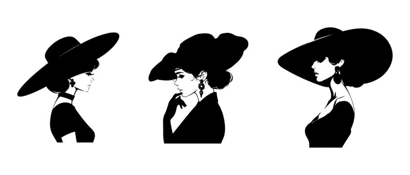 Beautiful woman in retro style hat, beauty logo. Vector illustration elegant woman wearing retro style hat