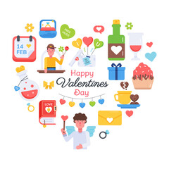 Happy valentine day vector depicting various lovely elements and romantic presents 