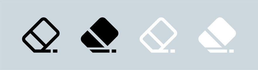 Eraser icon set in black and white. Wipe out signs vector illustration.