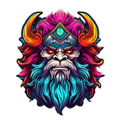 Colorful Troll Warrior Mascot Isolated on Transparent Background. Scary Monster Illustration for T-shirt Design