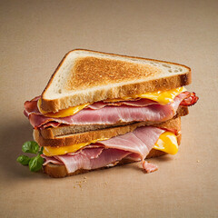 Toasted cheese and ham sandwiches isolated - white bread toast 