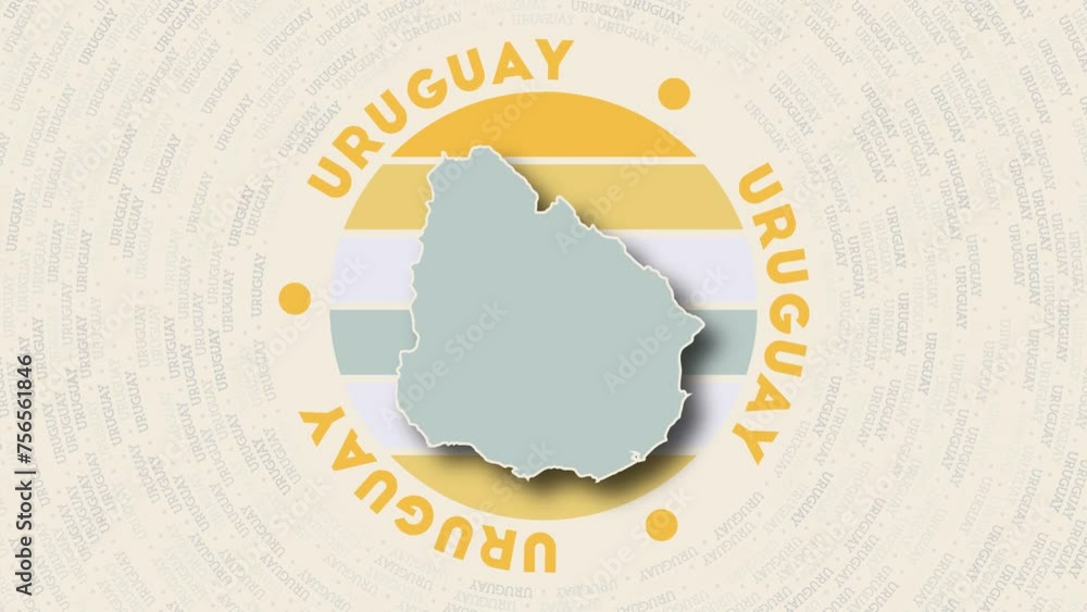 Poster uruguay logo intro. badge with the circular name and map of the country. charming uruguay round logo