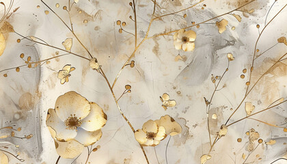 TEXTURE ELEGAN  WITH WILD FLOWERS PRINTED GOLD