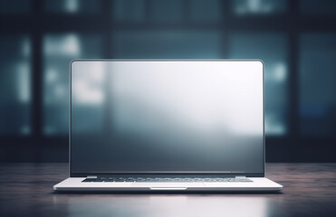 Photo of a Laptop with Blank Screen in Cool Tones, Perfect for Technology Concepts, Minimalist Design, or Backgrounds Evoking a Modern and Sleek Aesthetic