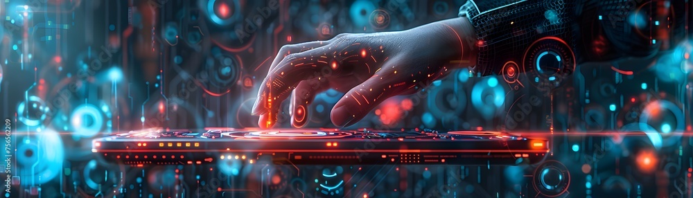 Poster future city network concept close-up cybersecurity business man shows how to protect cyber technolog