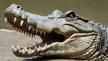 A Crocodile With Its Jaws Clamped Shut Displaying