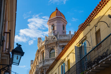 Hotel Raquel on Calle Amargura Street at Calle San Ignacio Street in Old Havana (La Habana Vieja), Cuba. Old Havana is a UNESCO World Heritage Site. 