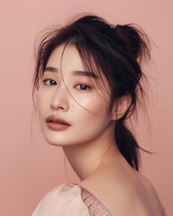 Photo of an Asian female model on pink background