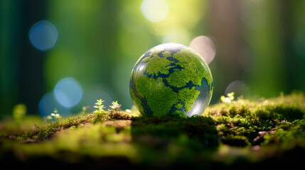 Forest Globe - Environmental Concept with Moss and Earth Globe. AI generated