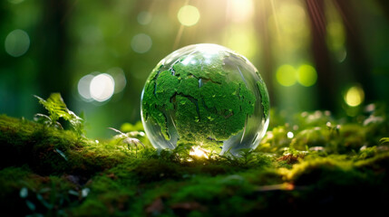 Forest Globe - Environmental Concept with Moss and Earth Globe. AI generated - 756562870
