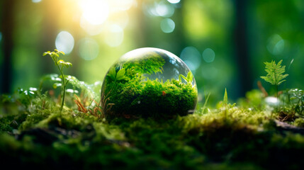 Forest Globe - Environmental Concept with Moss and Earth Globe. AI generated - 756562888