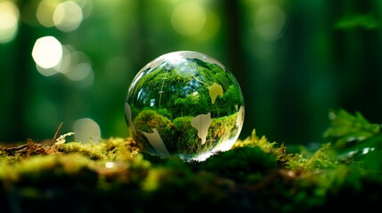 Forest Globe - Environmental Concept with Moss and Earth Globe. AI generated - 756562899