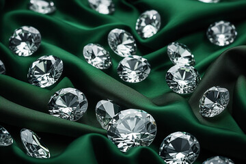 Luxurious dark green velvet fabric, sparkling diamonds background - 756563208