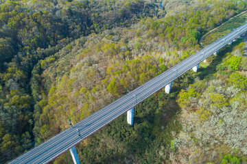 Fototapeta premium aerial view from a drone of a high-speed railway viaduct in Galicia, Spain