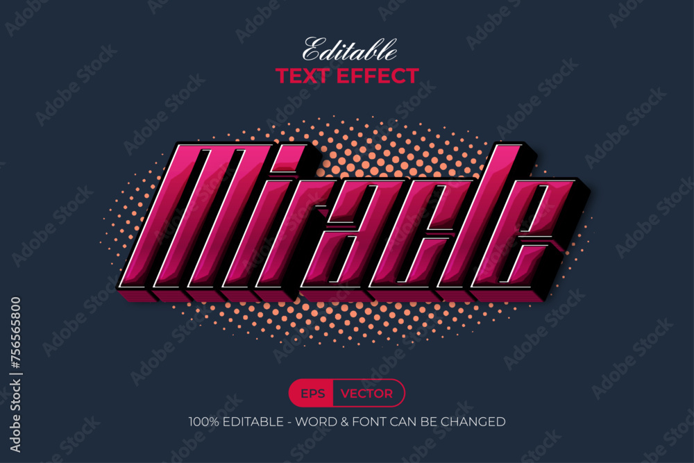 Aufkleber text effect miracle 3d red purple style. editable text effect vector.