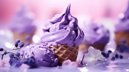 Purple color Blackberry ice cream with berries ingredients food background - 756566425
