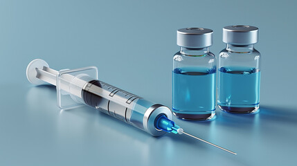 syringe and needle on blue background, ai
