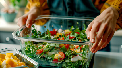 Obraz na płótnie Canvas Fresh Vegetable Salad in a Glass Container