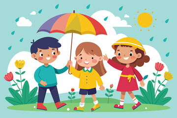 Obraz na płótnie Canvas children with umbrella vector illustration 