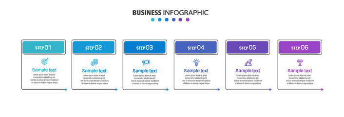 Fototapeta na wymiar Business infographic vector design template with 6 options, steps or processes. Can be used for workflow layout, diagram, annual report, web design 