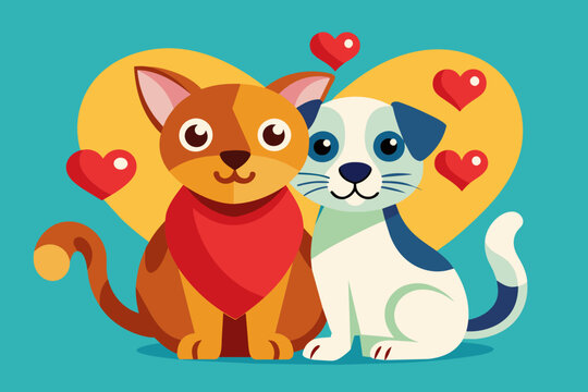cat and dog with heart vector 