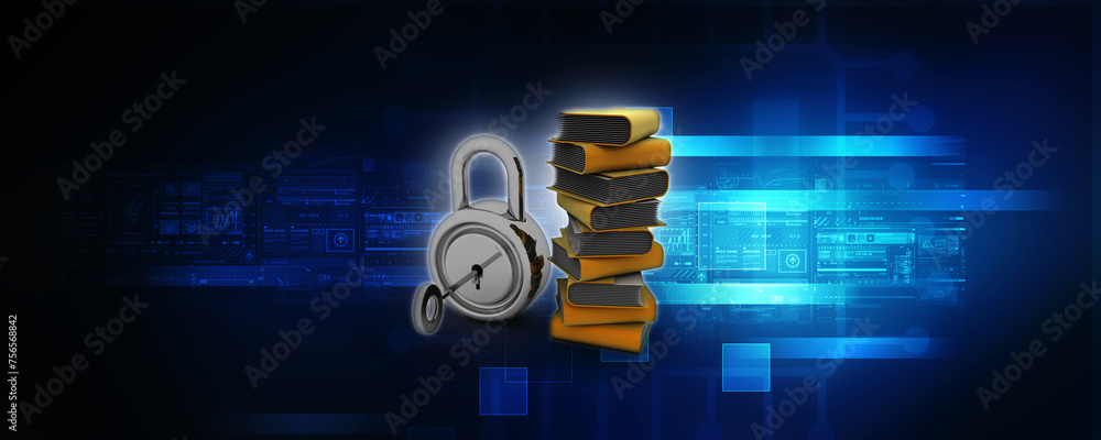 Poster 3d rendering folder protected lock