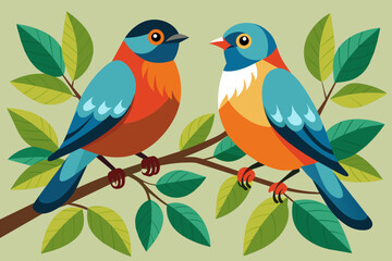 birds on branch vector illustration 
