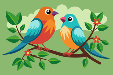 birds on branch vector illustration 