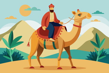 Camel with man vector illustration 