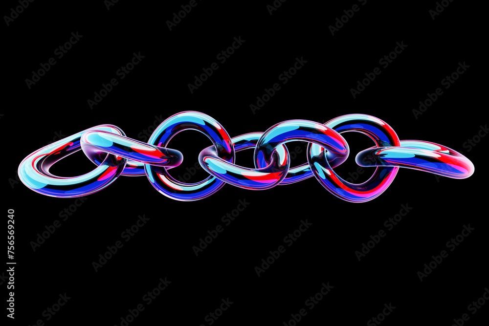Poster 3d colorful chain on a black background. digital code chain. 3d rendering