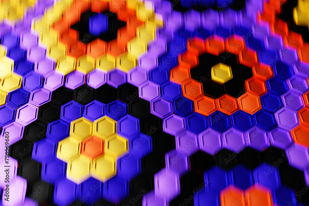 Poster 3d illustration honeycomb mosaic. realistic texture of geometric grid cells. abstract wallpaper with
