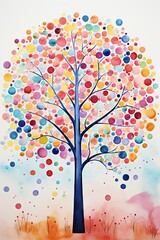 Autumn Tree with Colorful Leaves. Oil Painting Brush Stock Illustration Art, Abstract Watercolor Landscape background.