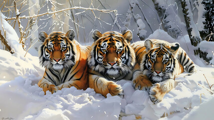 tiger oil painting Show strength and victory