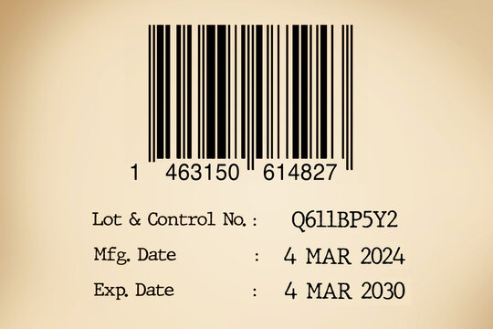 Details of expiry date and manufacturing date with bar code on product label.