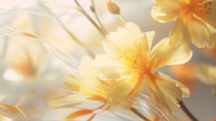 Ethereal yellow flowers in Soft Light Blurred floral Background