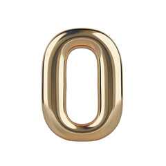 : 3d Royal Gold number "0" letter floating over a white background PNG