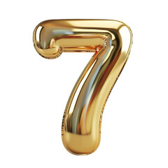 : 3d Royal Gold number "7" letter floating over a white background PNG