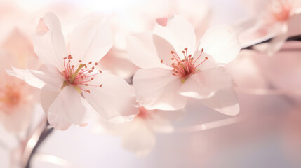 Pastel pink spring blossom flowers in Soft Light floral natural Background