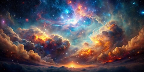 Colorful Space Galaxy Cloud Nebula: Starry Night Cosmos, Universe Science Astronomy - Supernova Background Wallpaper - obrazy, fototapety, plakaty