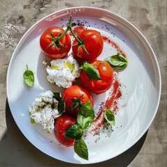 Tomatoes with mozzarella and basil on a plate
