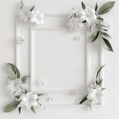 White frame decorated with flowers and leaves
