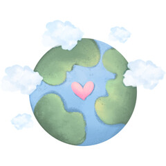 Earth and Cloud Watercolor PNG