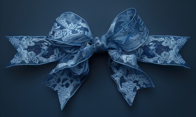 Blue bow with lace trim - obrazy, fototapety, plakaty