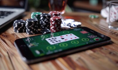 Smartphone screen showing a poker table in an online casino game.