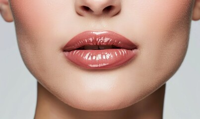 Naklejka premium Model's lips, perfectly outlined with lip pencil to define their shape before applying lipstick