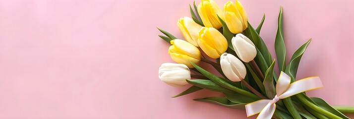 Obraz na płótnie Canvas A bouquet of tulips on a pastel background.