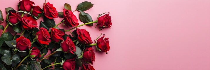 Beautiful red roses on a pink background.