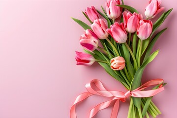 Obraz premium A bouquet of tulips on a pastel background.